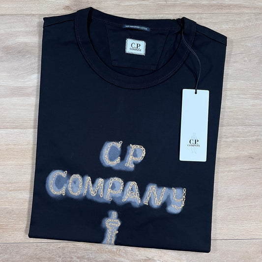 CP Company Mercerized 30/2 Jersey Twisted Logo T-Shirt in Black Castmark