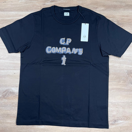 CP Company Mercerized 30/2 Jersey Twisted Logo T-Shirt in Black Castmark