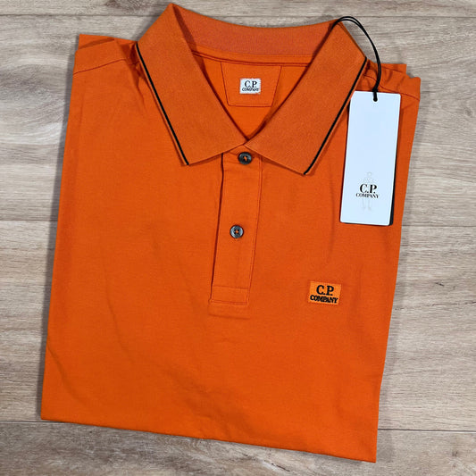 CP Company Stretch Piquet Striped Collar Polo Shirt in Russet Orange Castmark