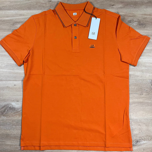 CP Company Stretch Piquet Striped Collar Polo Shirt in Russet Orange Castmark