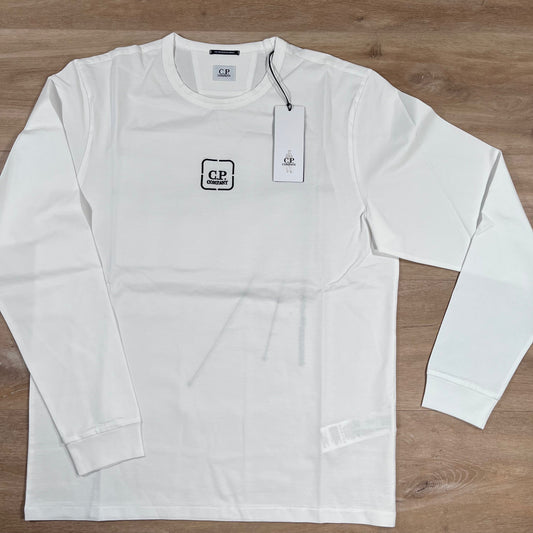 CP Company Metropolis Long Sleeved T-Shirt in White Castmark