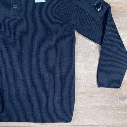 CP Company Full Rib Half-Button Lens Sweater in Black Castmark