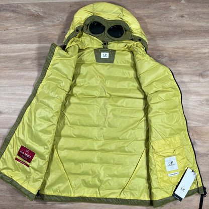 CP Company DD Shell Goggle Down Gilet in Green Sheen - Yellow Castmark