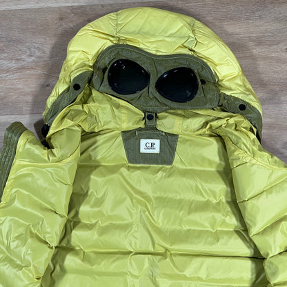 CP Company DD Shell Goggle Down Gilet in Green Sheen - Yellow Castmark