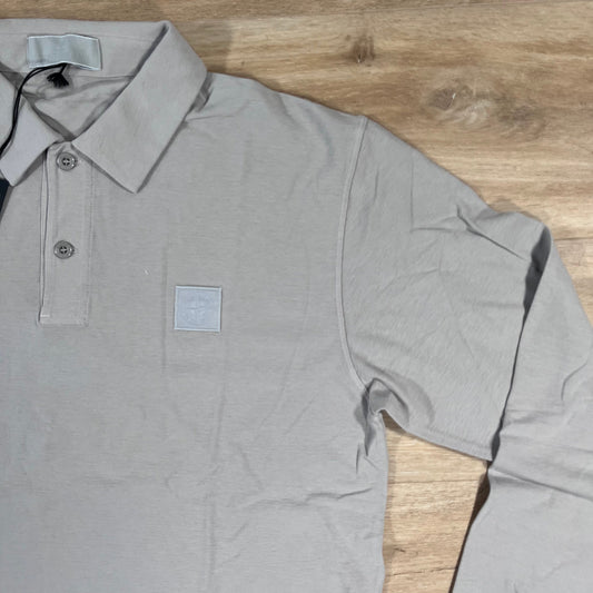Stone Island Crepe Cotton Long-Sleeved Ghost Polo Shirt in Dust Grey Castmark