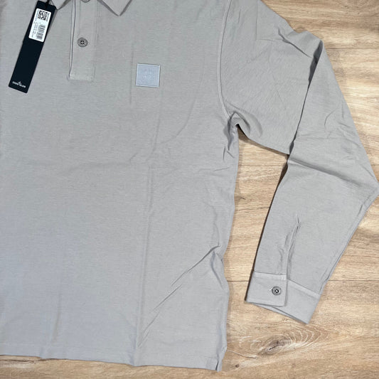 Stone Island Crepe Cotton Long-Sleeved Ghost Polo Shirt in Dust Grey Castmark