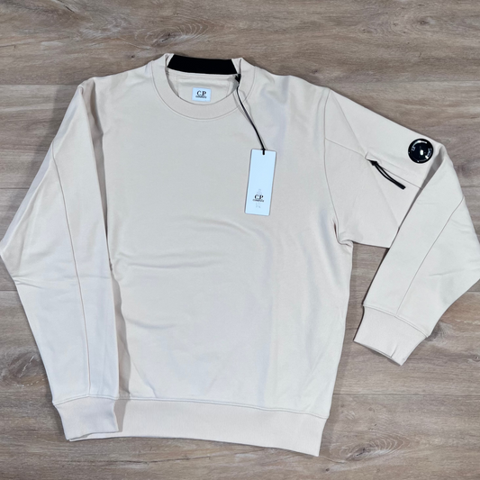 CP Company Diagonal Raised Fleece Crewneck Lens Sweatshirt in Pistachio Shell Castmark