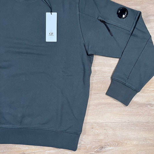 CP Company Diagonal Raised Fleece Crewneck Lens Sweatshirt in Dark Shadow Castmark