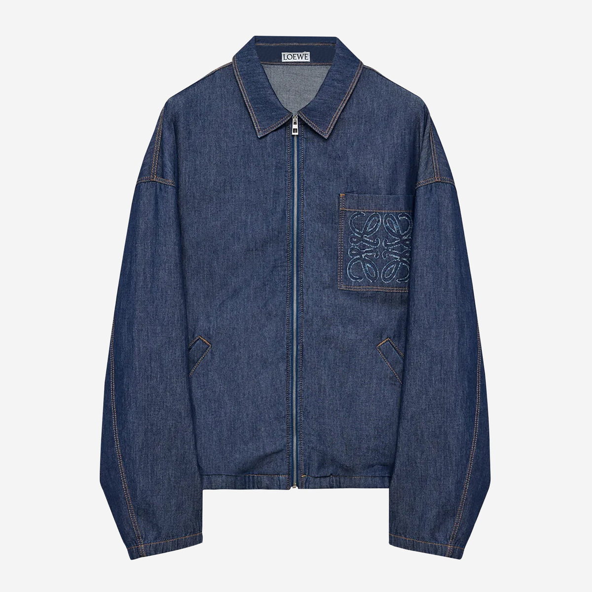 Loewe Anagram Chest Pocket Denim Zip Up Jacket