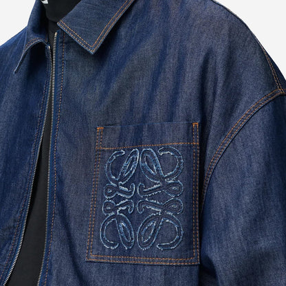 Loewe Anagram Chest Pocket Denim Zip Up Jacket