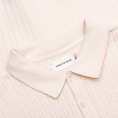 Long Sleeve Knit Polo - Bone