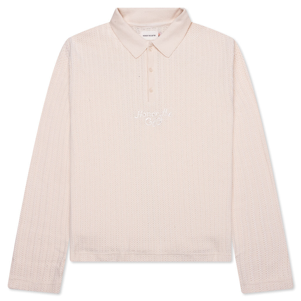 Long Sleeve Knit Polo - Bone