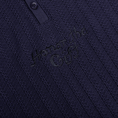 Long Sleeve Knit Polo - Navy