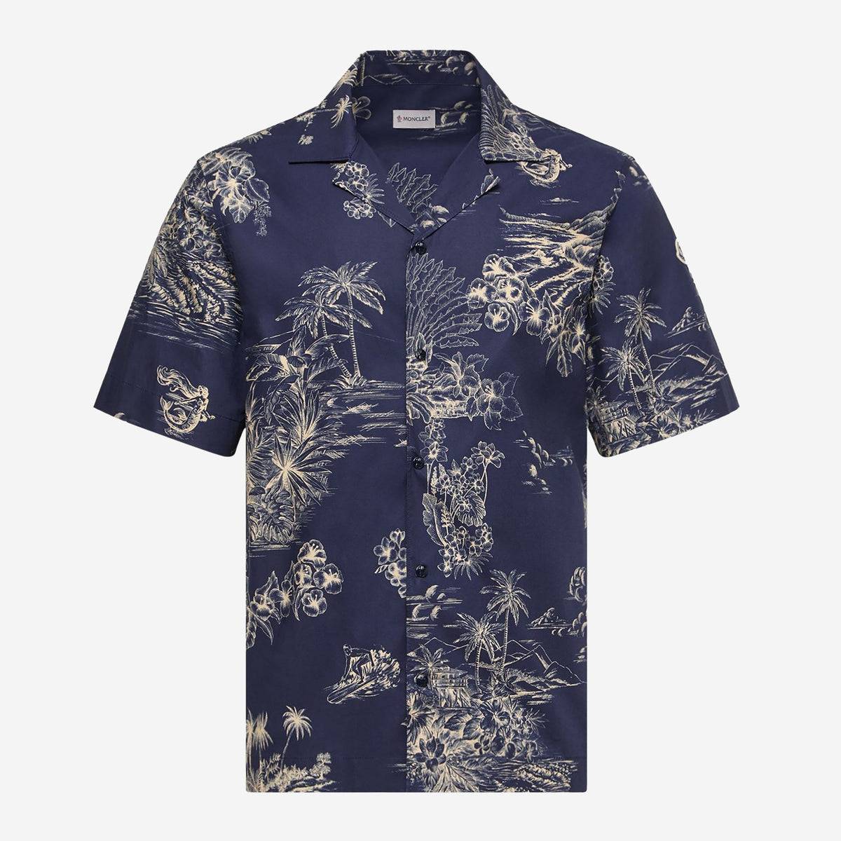 Moncler Floral Print Short Sleeve Cotton Shirt