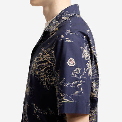 Moncler Floral Print Short Sleeve Cotton Shirt
