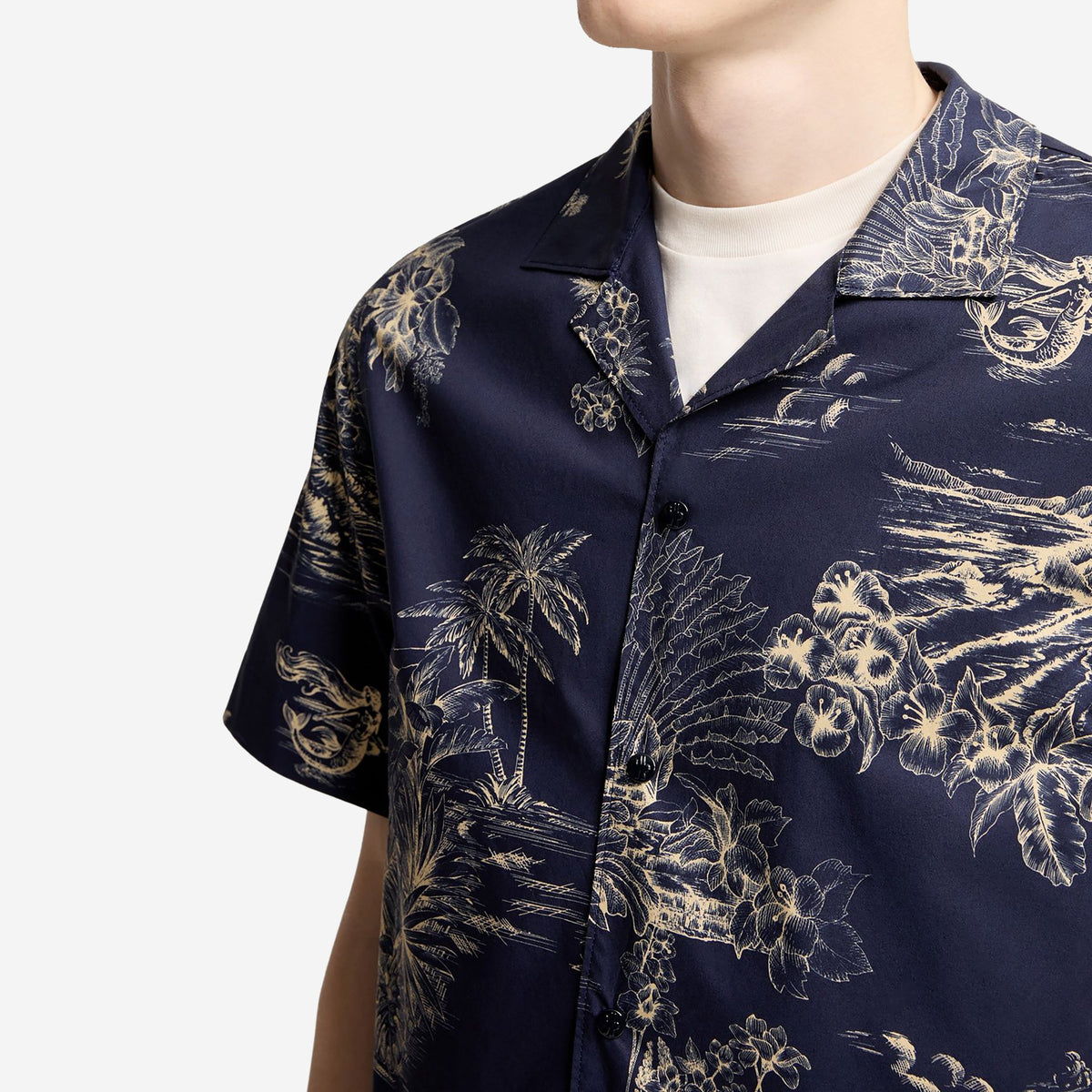 Moncler Floral Print Short Sleeve Cotton Shirt