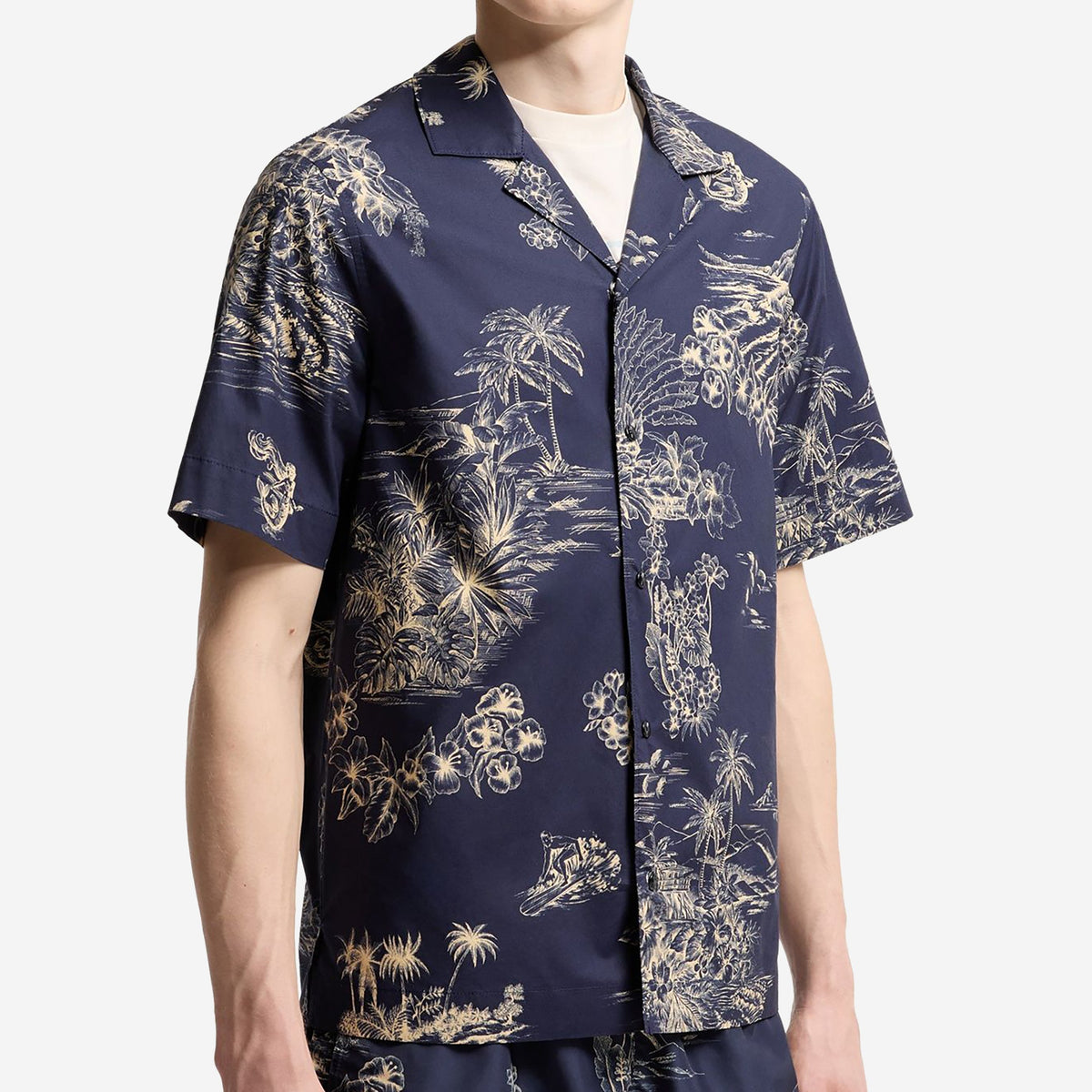 Moncler Floral Print Short Sleeve Cotton Shirt