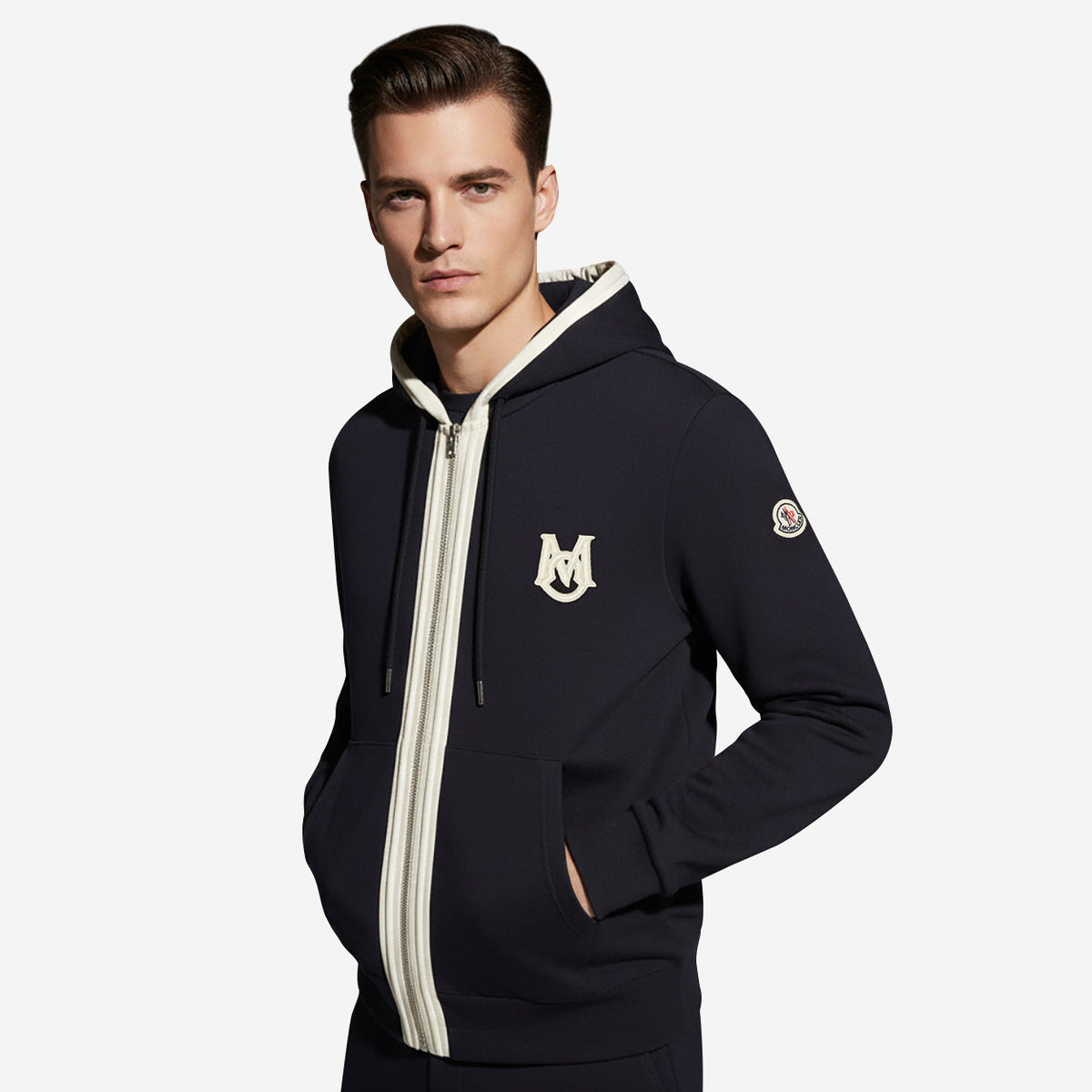 Moncler Embroidered Zip Up Hooded Jacket