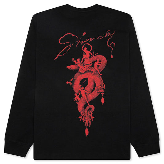 Chandelier and Snake Print Long Sleeve T-Shirt - Black