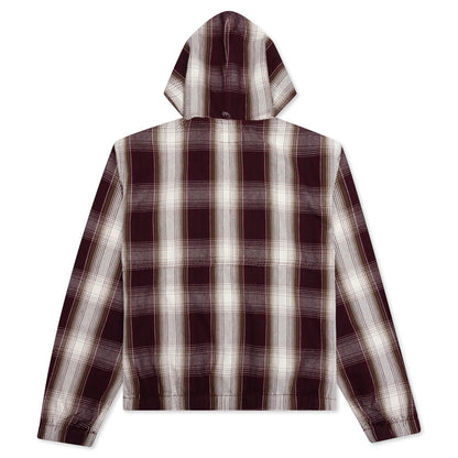 Shadow Plaid Zip Work Jacket - Burgundy
