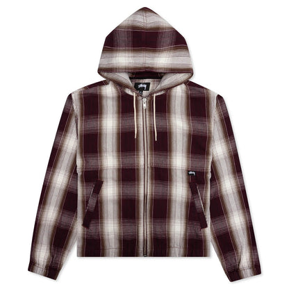 Shadow Plaid Zip Work Jacket - Burgundy