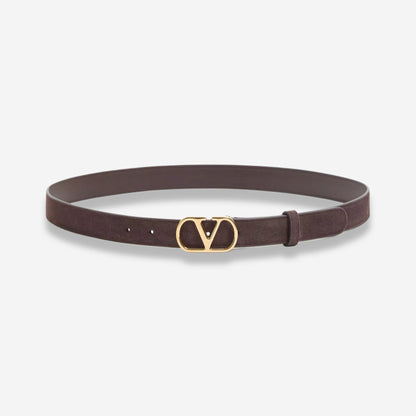 Valentino Garavani VLogo Signature Suede/Antique Gold Logo Belt