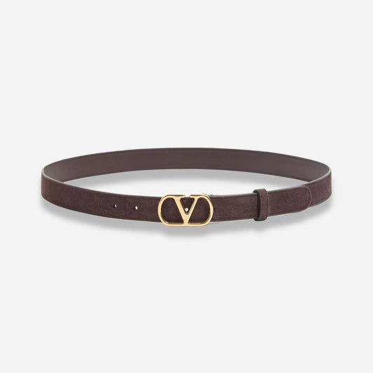 Valentino Garavani VLogo Signature Suede/Antique Gold Logo Belt