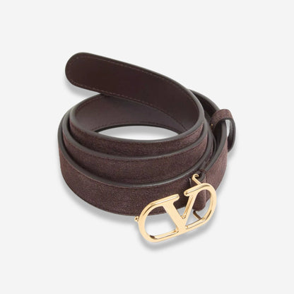 Valentino Garavani VLogo Signature Suede/Antique Gold Logo Belt