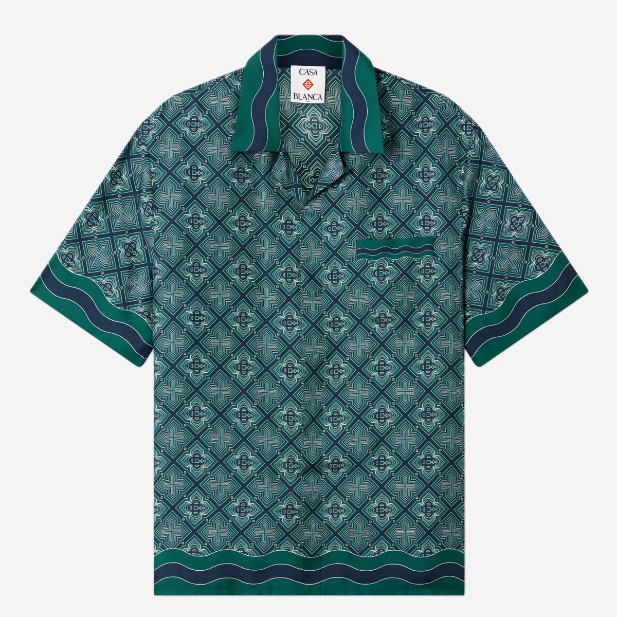 Casablanca Radiating Monogram Cuban Collar Silk Shirt