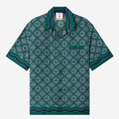 Casablanca Radiating Monogram Cuban Collar Silk Shirt