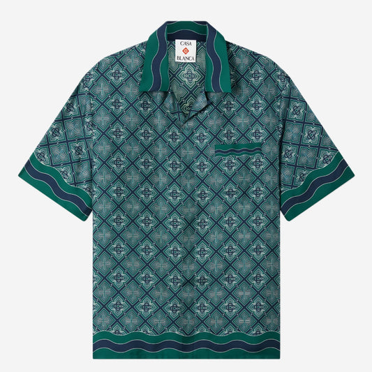Casablanca Radiating Monogram Cuban Collar Silk Shirt
