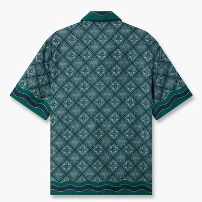 Casablanca Radiating Monogram Cuban Collar Silk Shirt