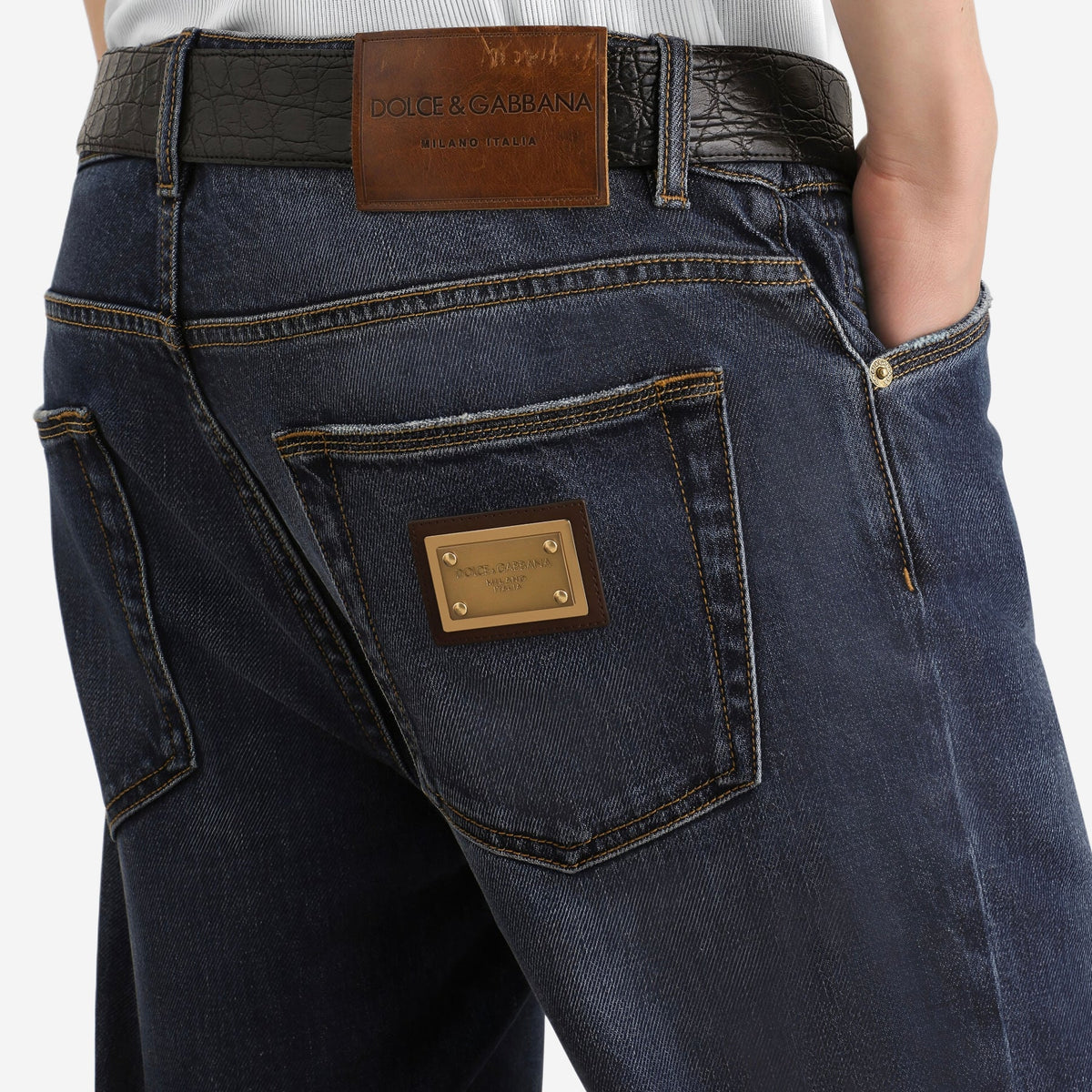 Dolce & Gabbana Gold Plate Stretch Skinny Fit Jeans