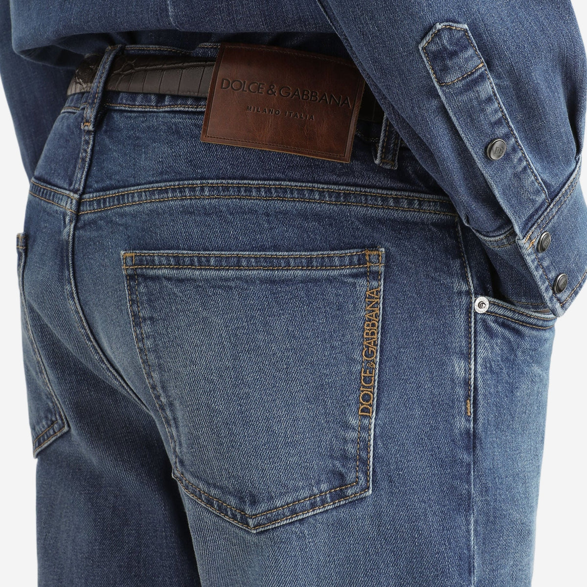 Dolce & Gabbana Stitched Logo Stretched Slim Fit Jeans