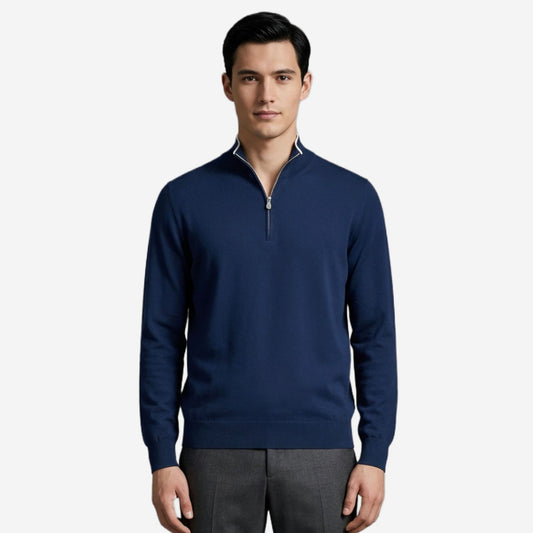 Brunello Cucinelli Sea Island Cotton & Cashmere Lightweight Half Zip Knitwear
