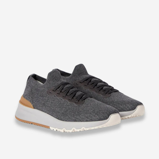 Brunello Cucinelli Cotton Knit And Semi-Polished Calfskin Runners