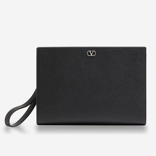 Valentino Garavani Vlogo Signature Grainy Calfskin Pouch