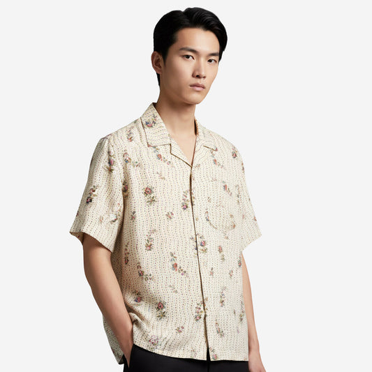Valentino Silk Papier Floral Print Bowling Shirt