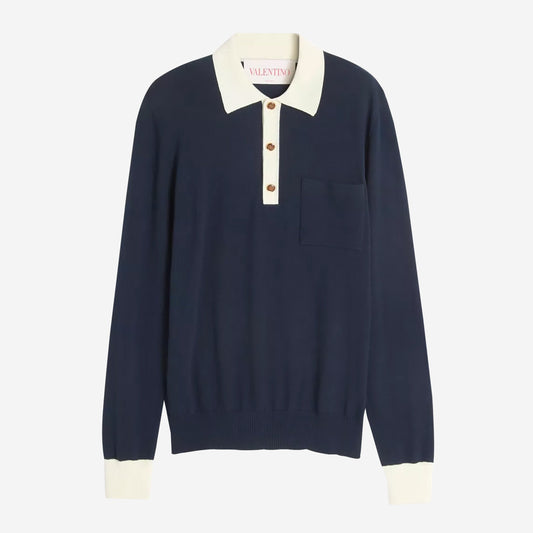Valentino Garavani Long Sleeved Cotton Polo Shirt