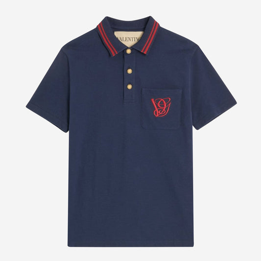 Valentino Garavani VG Embroidery Cotton Piqué Polo Shirt