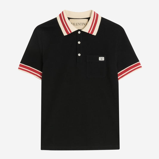 Valentino Garavani VLogo Patch Cotton Piqué Polo Shirt