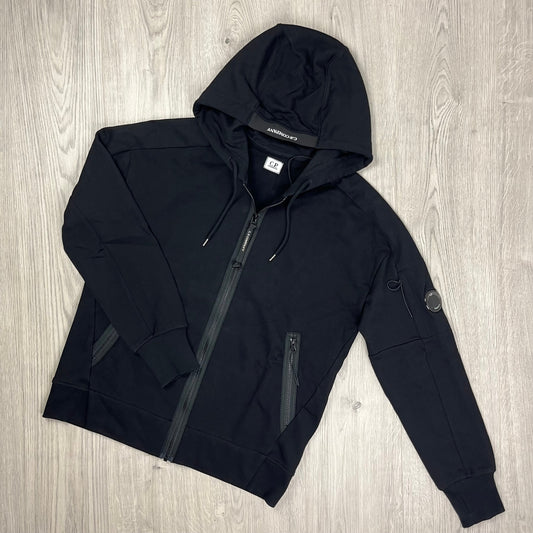 CP Company Raised Fleece Zip Hoodie - Black Castmark