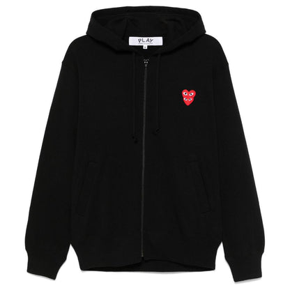 COMME DES GARÇONS PLAY DOUBLE HEART EMBLEM ZIP UP HOODIE BLACK