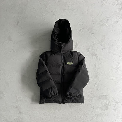 Trapstar Hyperdrive Detachable Hooded Puffer Jacket - Black/Lime