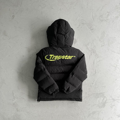 Trapstar Hyperdrive Detachable Hooded Puffer Jacket - Black/Lime