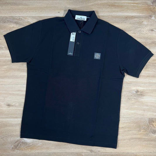 Stone Island Organic Cotton Pique Regular Fit Polo Shirt in Black Castmark