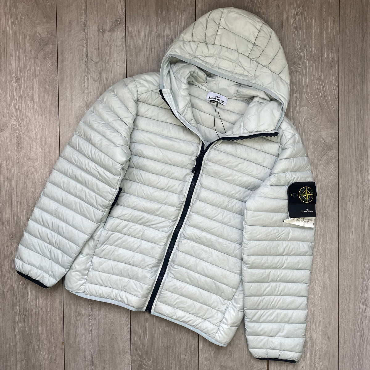 Stone Island Woven Down Jacket - Pearl Grey Castmark