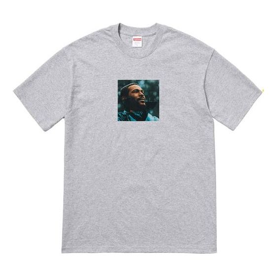 Supreme FW18 Marvin Gaye Tee Heather Grey Character Printing Short Sleeve Unisex Gray T-Shirt SUP-FW18-1187