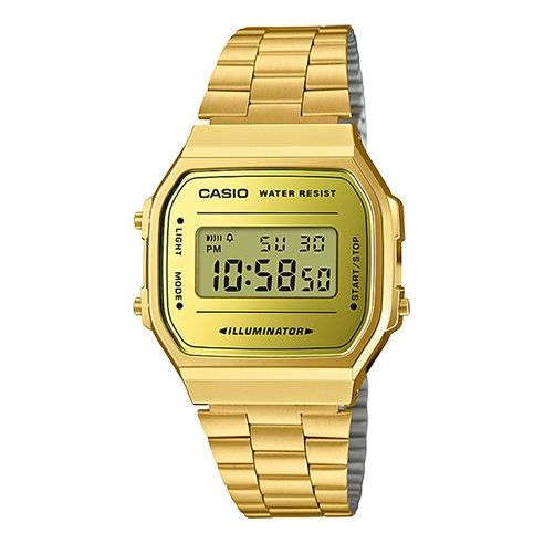 CASIO Mirror Face Stainless Steel Unisex Vintage Waterproof Mens Gold Digital A168WEGM-9