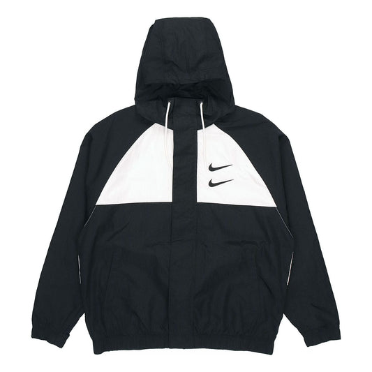 Nike Swoosh Windproof Sports Woven Hooded Jacket Black DJ9647-011